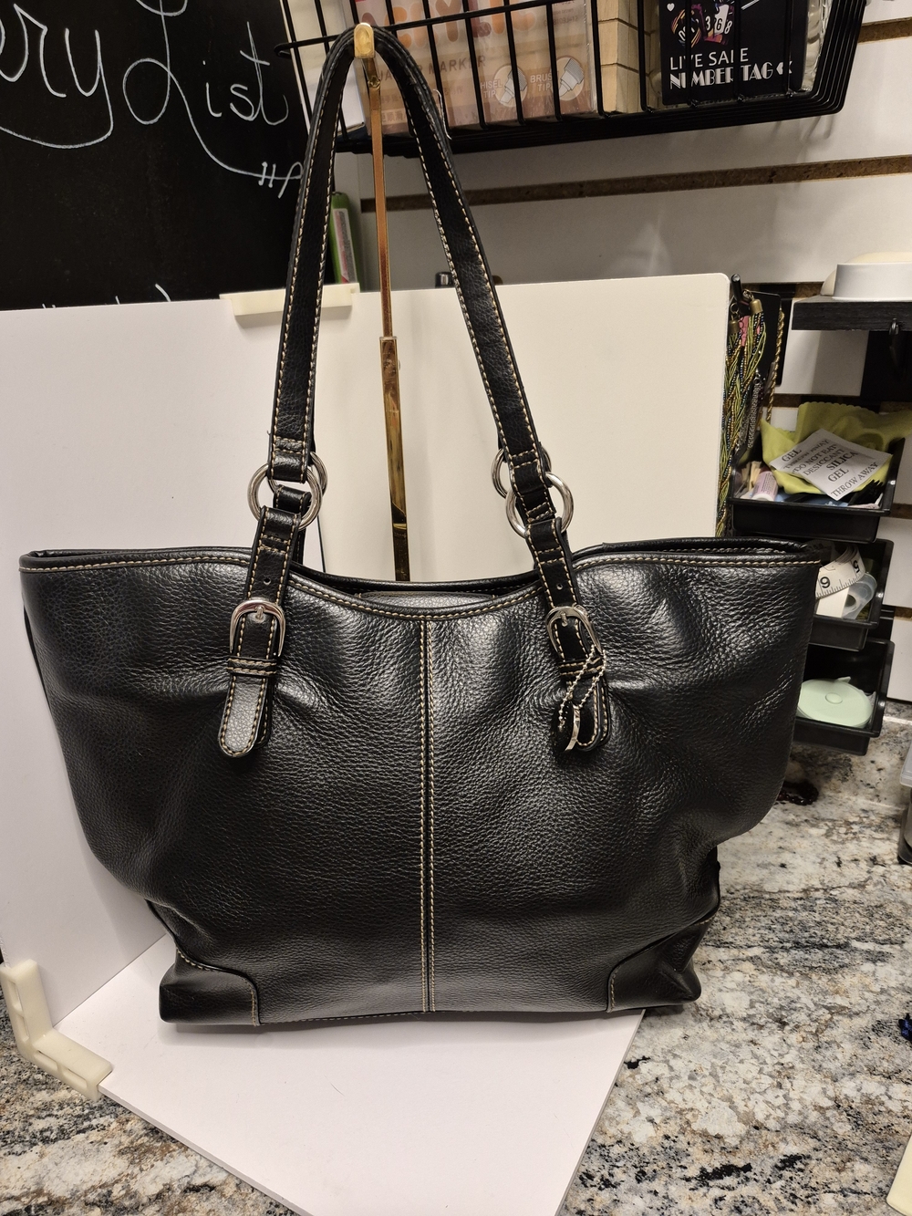 The SAK black Leather Tote Bag with Contrast Stitching Y2k